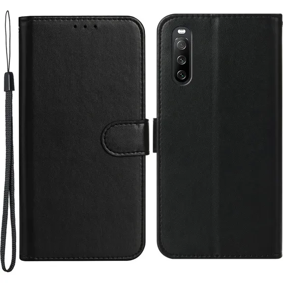 SKALO Sony Xperia 10 V Flip Cover med pung i sort PU-læder