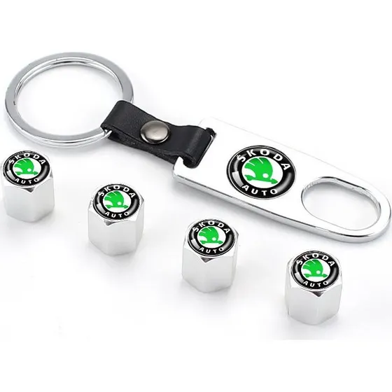 Skoda-logo ventilhætter med nøglering (4 stk.)
