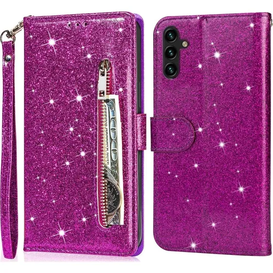 Samsung Galaxy A56 5G Glittercover med lynlåslomme - Purple