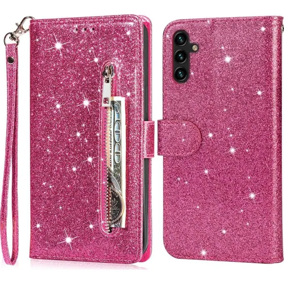 Samsung Galaxy A56 5G Glittercover med lynlåslomme - Rose