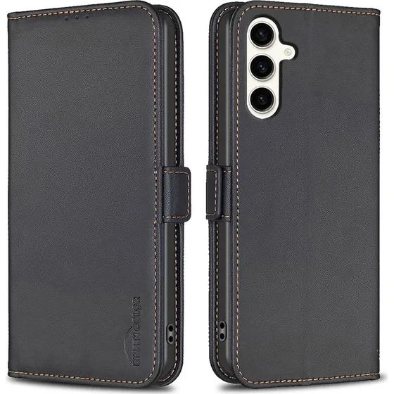 BINFEN Cover til Samsung Galaxy S24 FE - Sort Læderetui med Kortholder