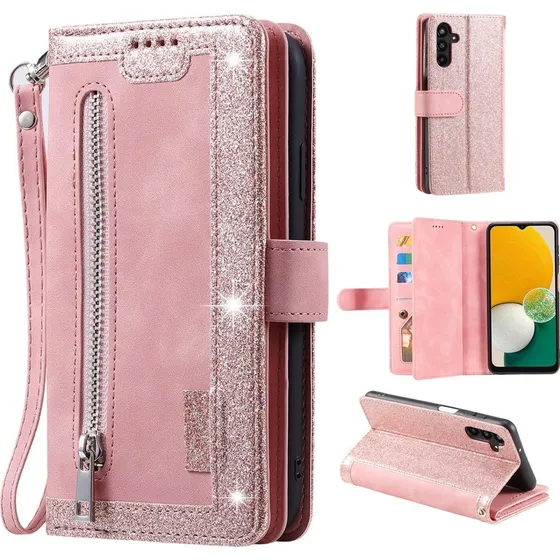 Samsung Galaxy S24 FE Etui med Lynlåslomme og 9 Kortlommer - RoseGold