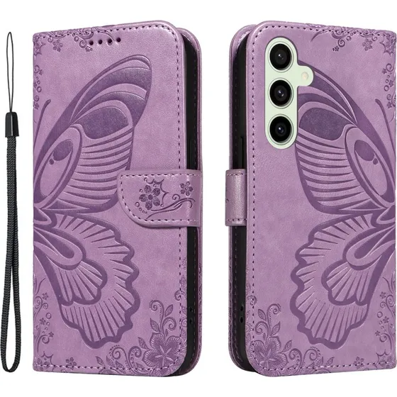 Samsung Galaxy S24 FE Etui med Sommerfuglemønster & Tegnebog