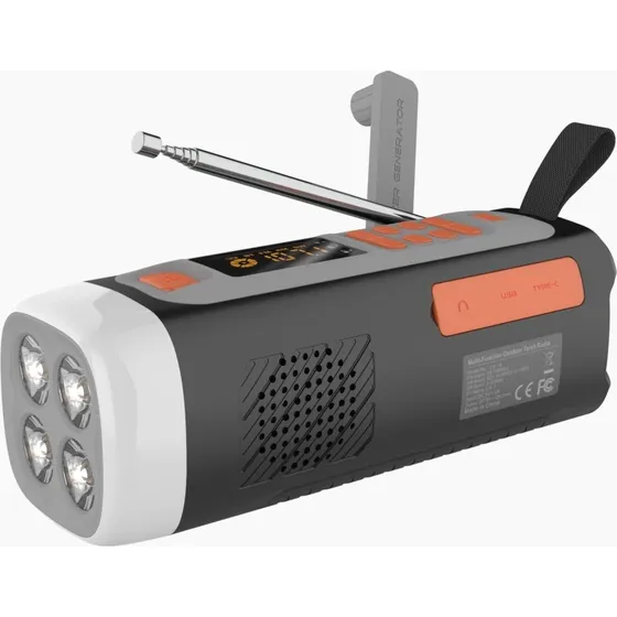 4500mAh Nødradio med Bluetooth, Solceller og Lommelygte