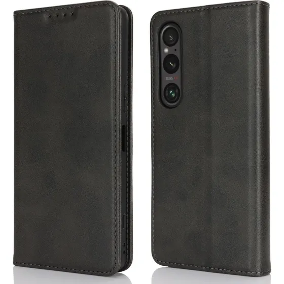 Sony Xperia 1 VI Cover Pung i ægte læder - Sort