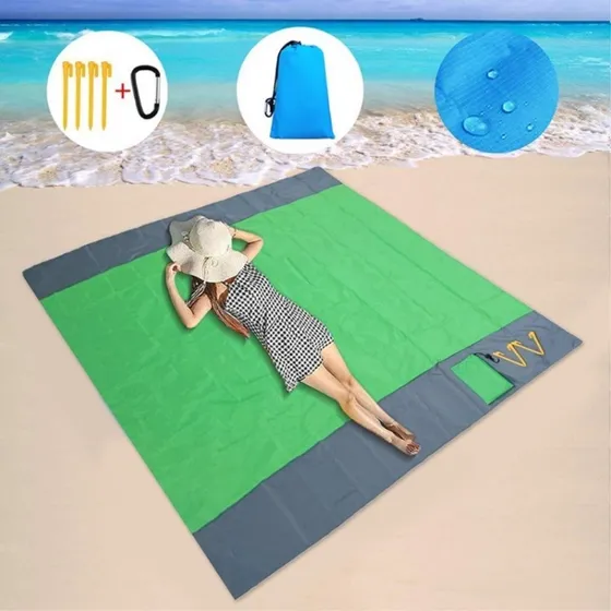 Strandtæppe 210x200cm Sandtæt og Vandtæt - Grøn