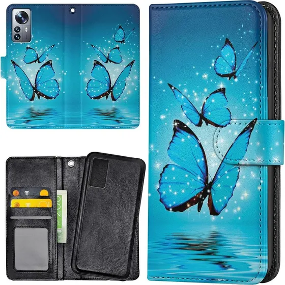 Xiaomi 12 Mobilcover med Glitrende Sommerfugle og Pung