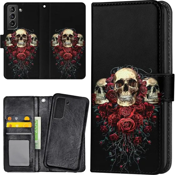 Samsung Galaxy S22 Mobilcover med pungetui og Skull-design
