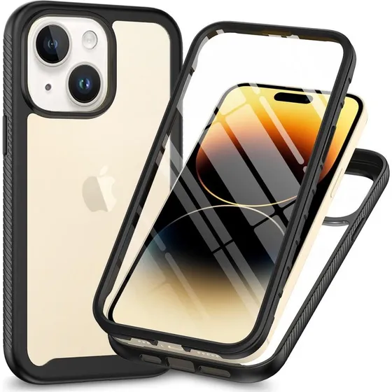 iPhone 15 3-i-1 Full Protection Cover med skærmbeskytter - Sort