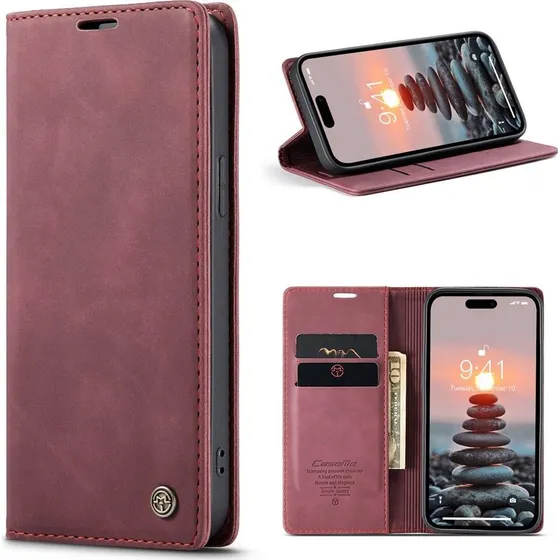 CASEME Retro Teglebogstaske til iPhone 15 Pro Max - Rød