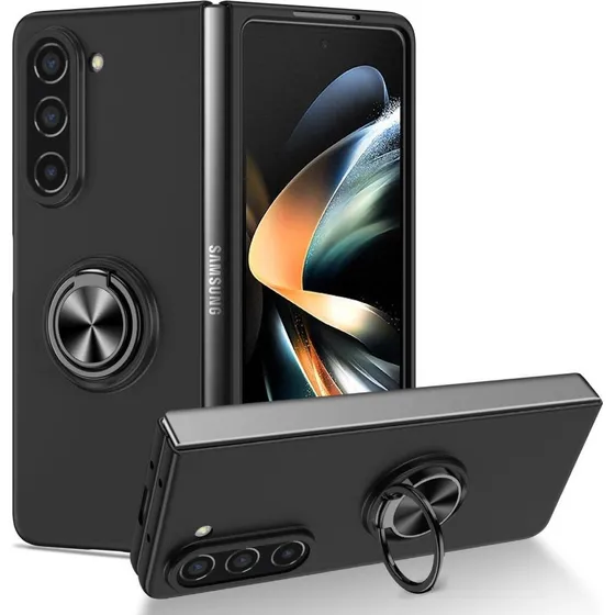 Samsung Galaxy Z Fold 5 5G Cover med Ring Kickstand - Sort