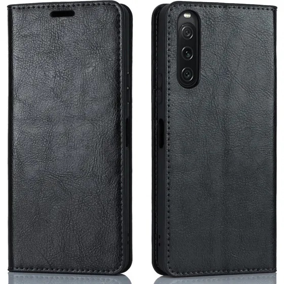 Sony Xperia 10 V Cover Pung i ægte læder - Sort