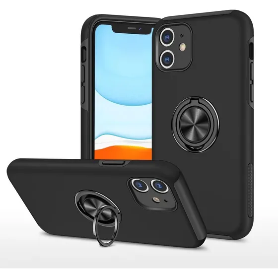 iPhone 11 Hybrid Cover med Fingerring og Kickstand - Sort