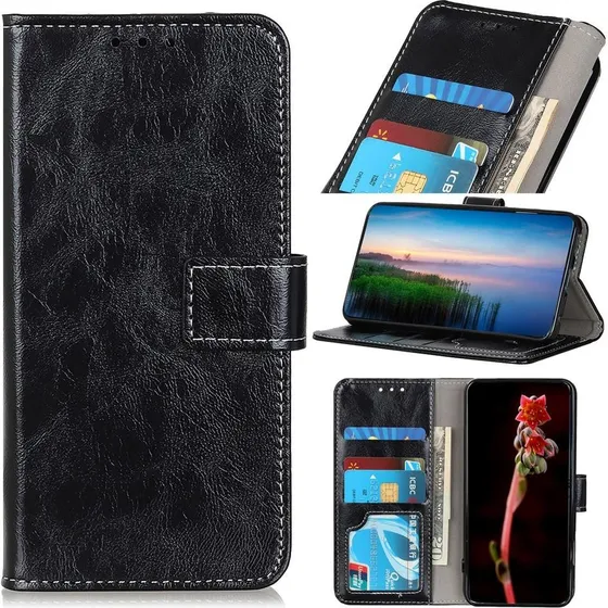 Crazy Horse Pung Stand Etui til OnePlus 8 - Sort