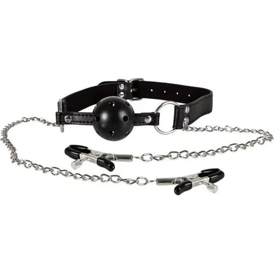 Diabolique Black Gag med Nipple Clamps