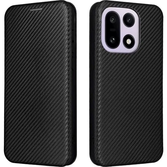 SKALO OnePlus 15 Carbon Fiber Flip Cover - Sort