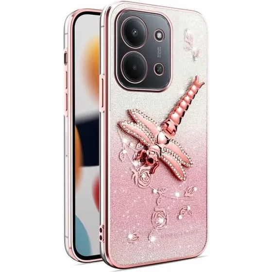 SKALO KADEM Dragonfly Glitter Cover til Xiaomi Redmi 15C - Pink