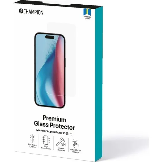 Champion Skærmbeskytter til iPhone 15 i hærdet glas