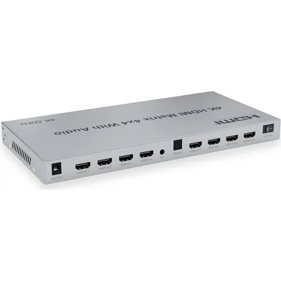 NÖRDIC HDMI Matrix 4x4 Switch 4K 60Hz med lydoverførsel