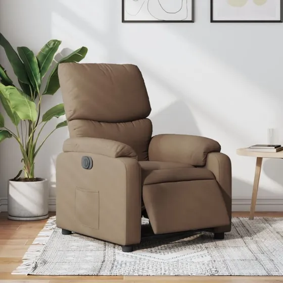 Eldrevet lænestol i brun stof – elektrisk komfort