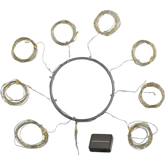 Sirius Knirke Solar parasol-lyskæde 8x1,5 m, 96 LED, sølv