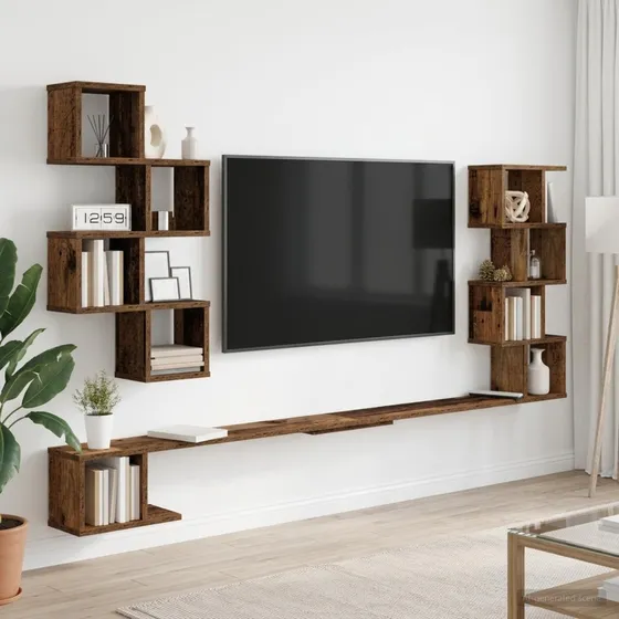 vidaXL Væghængt TV-hylde Gammelt træ 200 x 15 x 94 cm