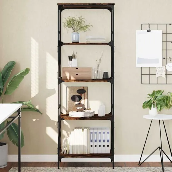 Bogreol 5 hylder 59x35x171 cm - konstrueret træ, røget eg