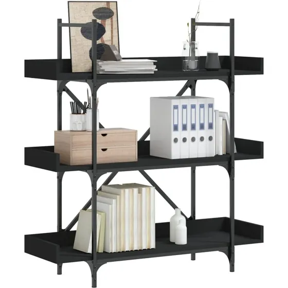 Bogreol 3 hylder 100x33x108,5 cm – sort, konstrueret træ