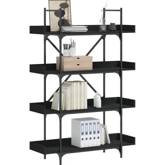 Bogreol 4 hylder 100x33x108,5 cm – sort konstrueret træ
