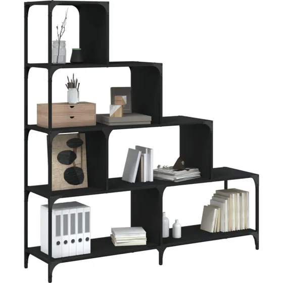 Bogreol 139x33,5x149 cm  4 hylder, sort/stl & tr