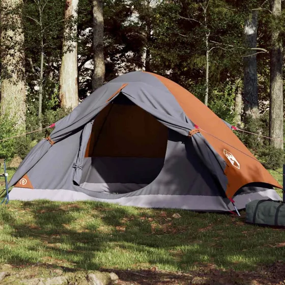 Vandtæt 4-personers campingtelt grå/orange
