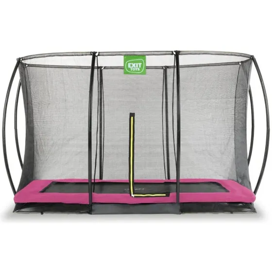 EXIT Silhouette nedgravet trampolin 214x305cm m. sikkerhedsnet lyserød