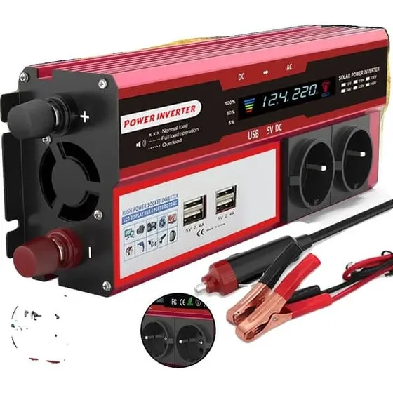 Strømomformer 4000W med 4 USB-porte og LED-display