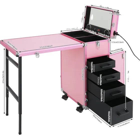Makeup Trolley Kuffert, Foldbar, Pink