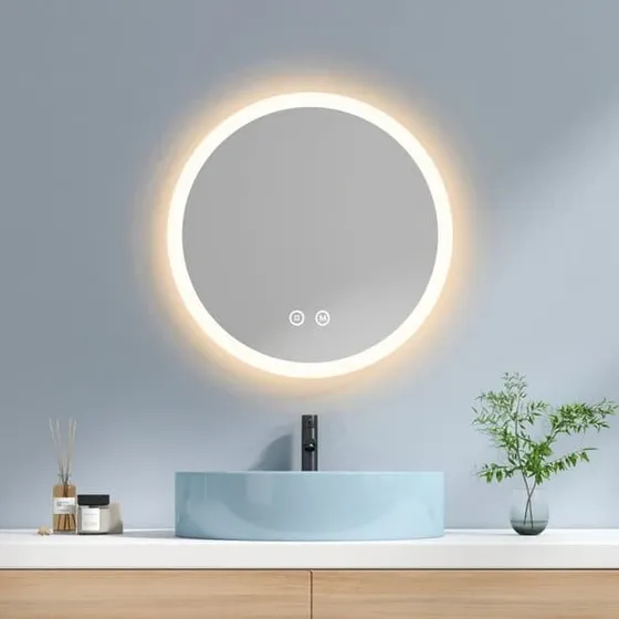 EMKE Rundt LED-badeværelsesspejl Ø60cm - Anti-dug & Dæmpbar
