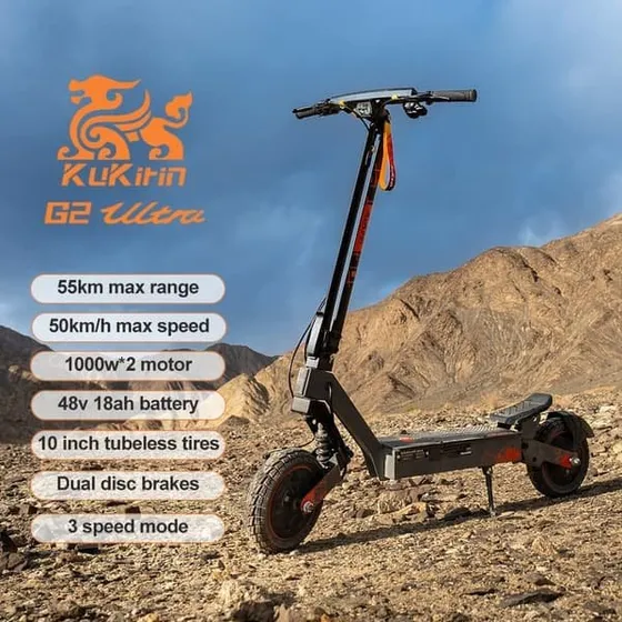 KuKirin G2 Ultra Elektrisk Scooter - 2x1000W, 18Ah, 10" dæk
