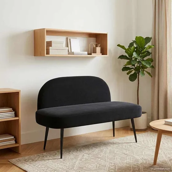 vidaXL Polstret bænk med ryg i sort fløjl, 110 x 60 x 76 cm