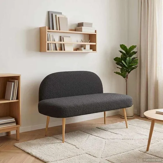 vidaXL Polstret bænk med ryg i sort bouclé, 110 x 60 x 76 cm