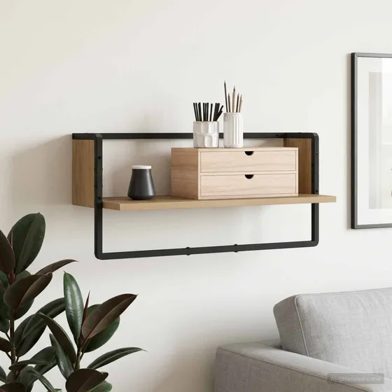 vidaXL Væghylde Artisan-eg 65 x 25 x 30 cm med sort metalramme