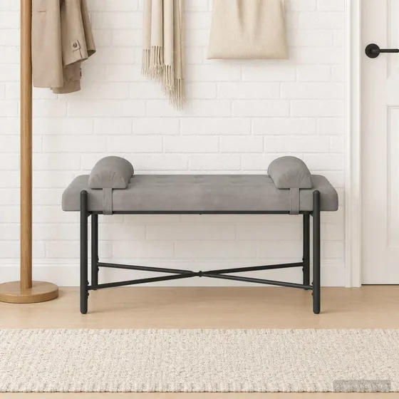 vidaXL Knappet fløjlslænk med puder, lysegrå, 110x40x46 cm