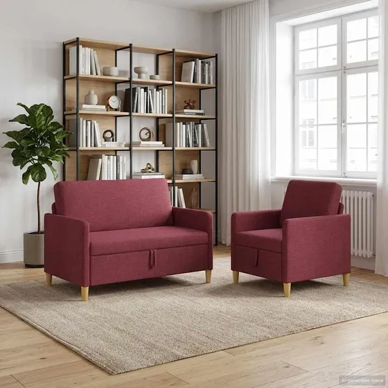 vidaXL Sofasæt med opbevaring 2 stk. - Vinrød Polyester