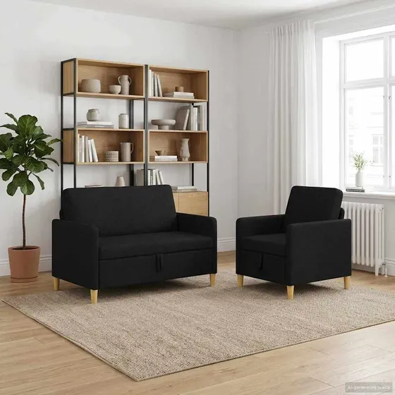 vidaXL Sofasæt med opbevaring 2 stk. - Sort Polyester