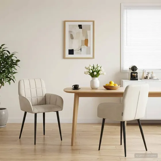 vidaXL Spisestole 2 stk. Fløjl Cremefarvet 56.5 x 50 x 85 cm