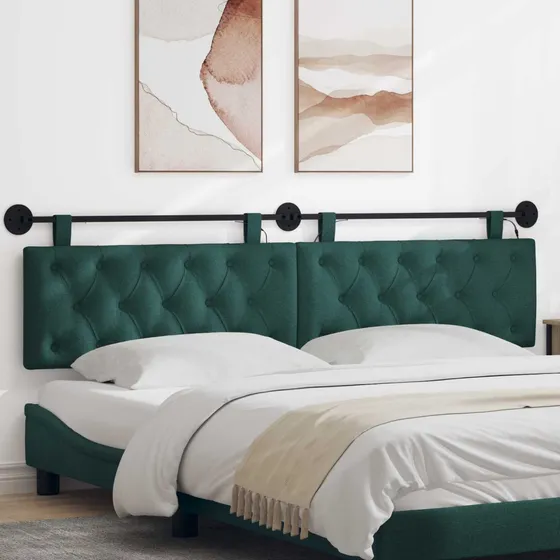 vidaXL Hængende sengegavl med LED-lys, Mørkegrøn, 210 x 55 x 7 cm
