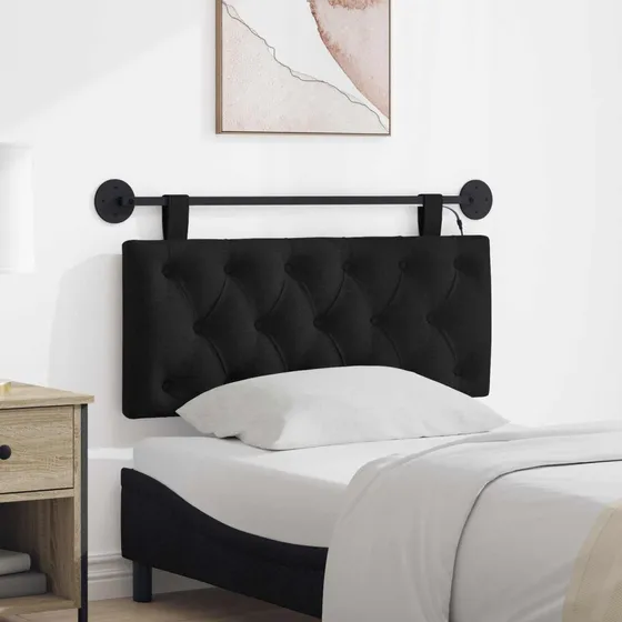 vidaXL Hængende sengegavl med LED-lys, sort stof, 110 x 55 cm