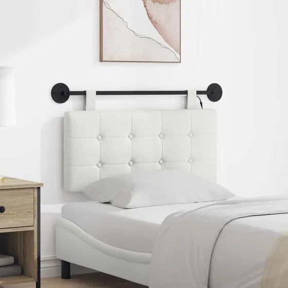 vidaXL Hængende sengegavl med LED-lys i hvidt kunstlæder, 100x55 cm