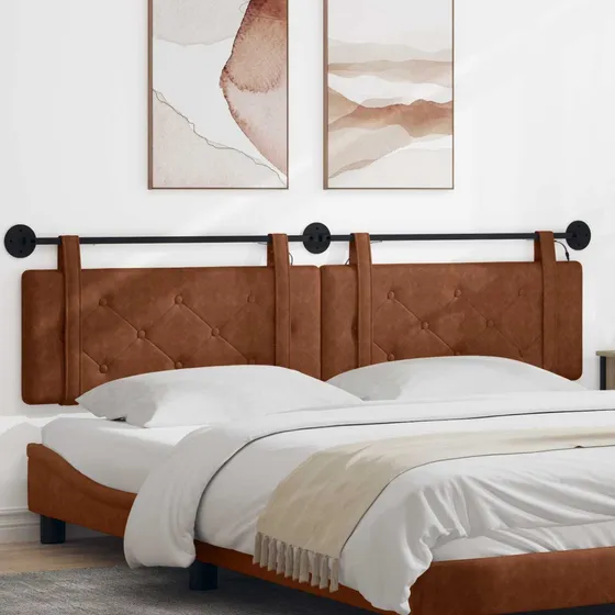 vidaXL Hængende sengegavl med LED - Brun Antik PU, 210 x 55 cm