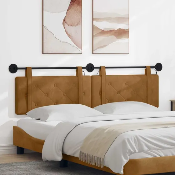 vidaXL Hængende sengegavl med LED-lys i brun fløjl, 190x55x5 cm
