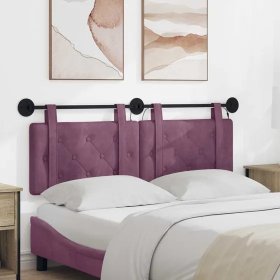 vidaXL Hængende sengegavl med LED-lys i lilla fløjl, 150 x 55 cm