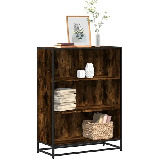 Bogreol 80,5x35x107,5 cm - Røget egetræ og metalstel